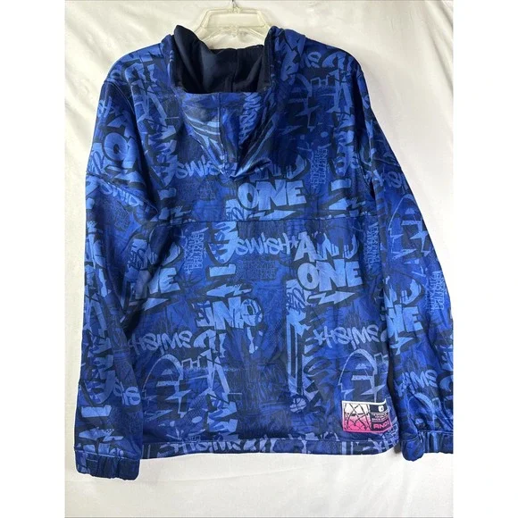AND1 Men's M Blue Graffiti Zip Hoodie Jacket Retro Y2K Streetwear Basketball - Picture 2 of 7
